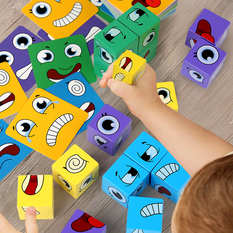 Large face-changing cube building blocks smiley face toys educational fun game parent-child interactive decompression Children's Day gift