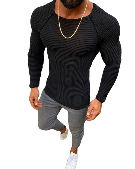 2021 autumn and winter Europe and the United States foreign trade Men's new slim long sleeve round neck solid color sweater men's sweater