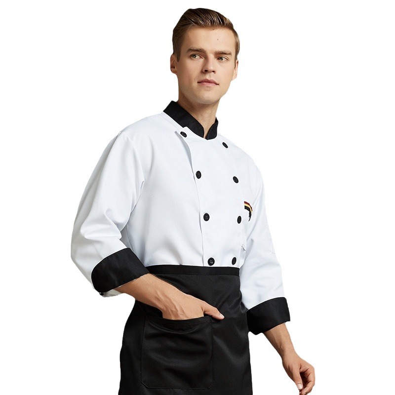 Chef work clothes long sleeve hotel restaurant kitchen work clothes men's and women's black white red chef clothes restaurant canteen embroidery