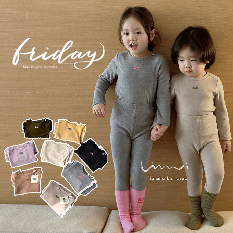 25080-1冬季新款套裝韓版童裝德絨字母印花家居服兩件套秋衣秋褲