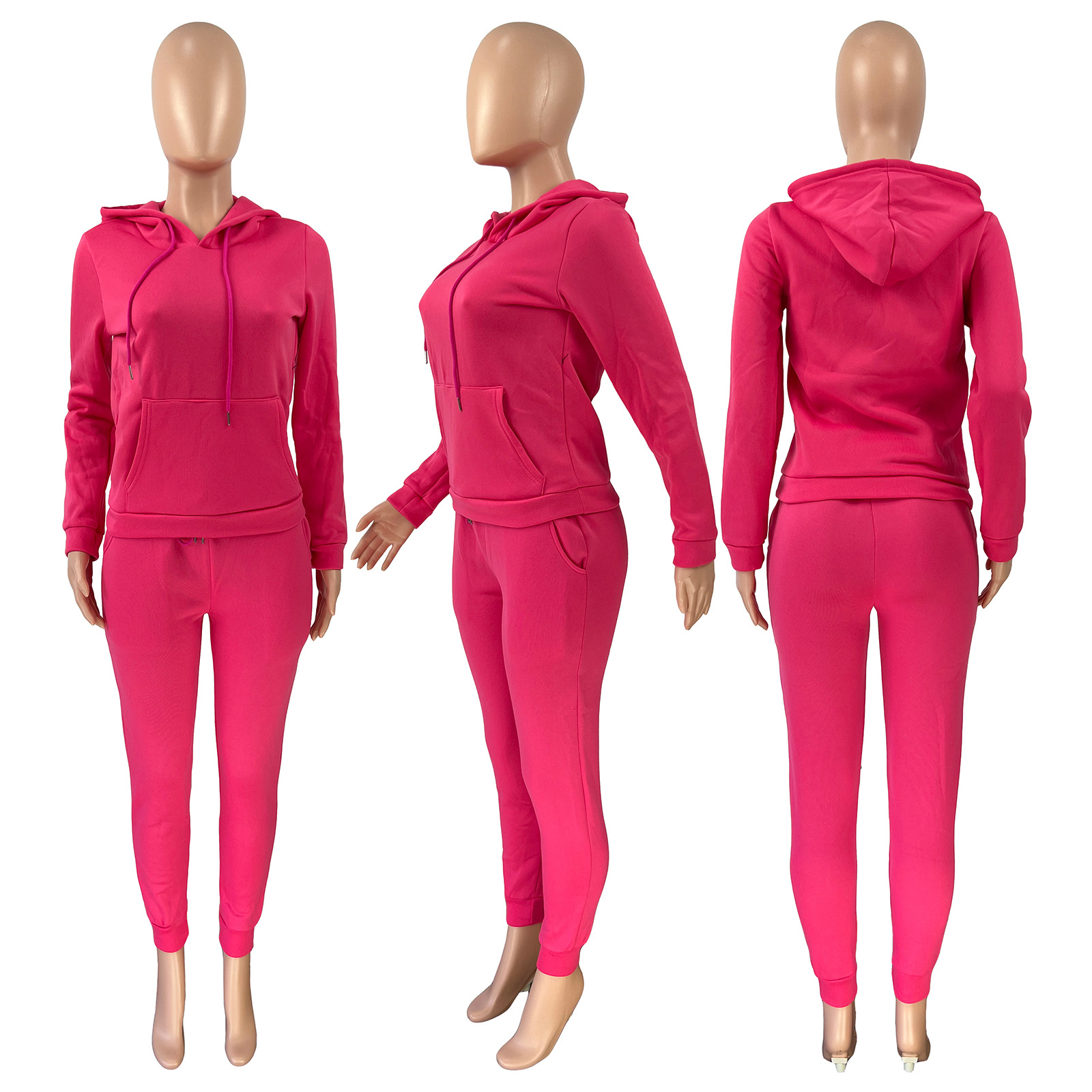 HR8197 European and American women's clothing  independent station supply autumn and winter plus velvet drawstring hooded two-piece set_voghion.com
