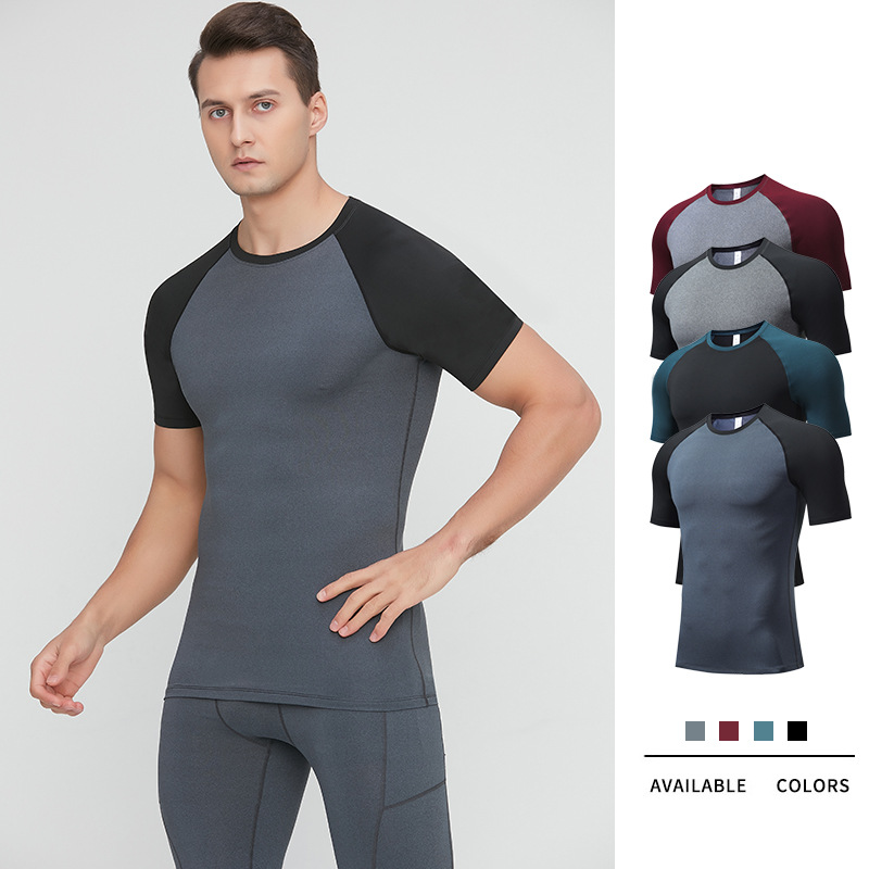 Men's PRO Fitness Short-sleeved Amazon Tight-fit Running Training Sportswear High Elastic Sweat-wicking Quick-drying Top T-shirt