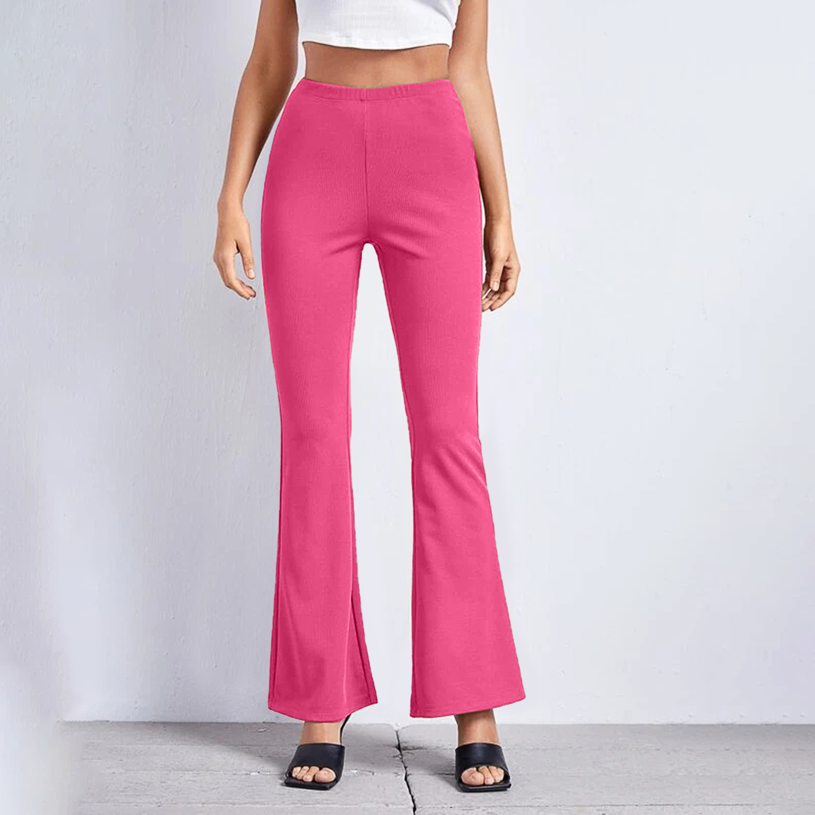 Amazon spring and summer European and American women's solid color elastic high waist slimming pants yoga sports micro-style casual pants