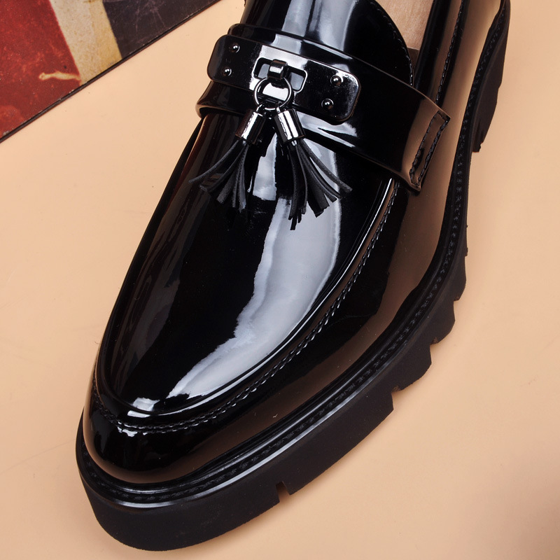 Spring and Autumn business formal wear Office platform leather shoes men's bright leather shoes wedding shoes hidden height brogue tassel leather shoes