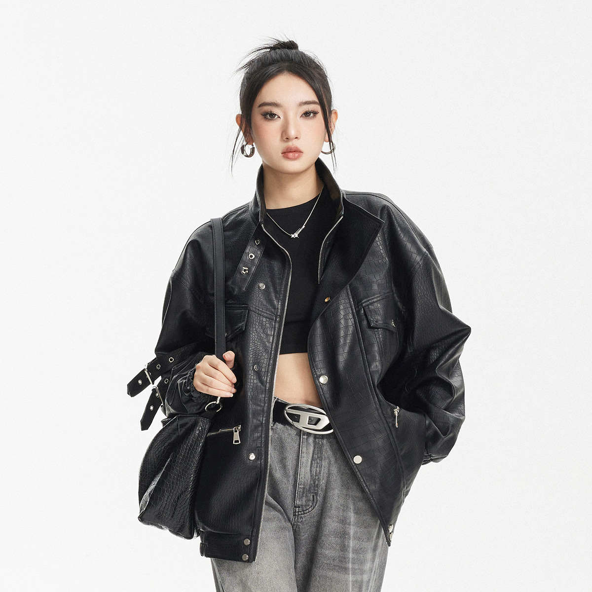 ANSWER ME American Retro PU Leather Jacket Men's and Women's Trendy Brand Loose Casual Biker Leather Jacket W251