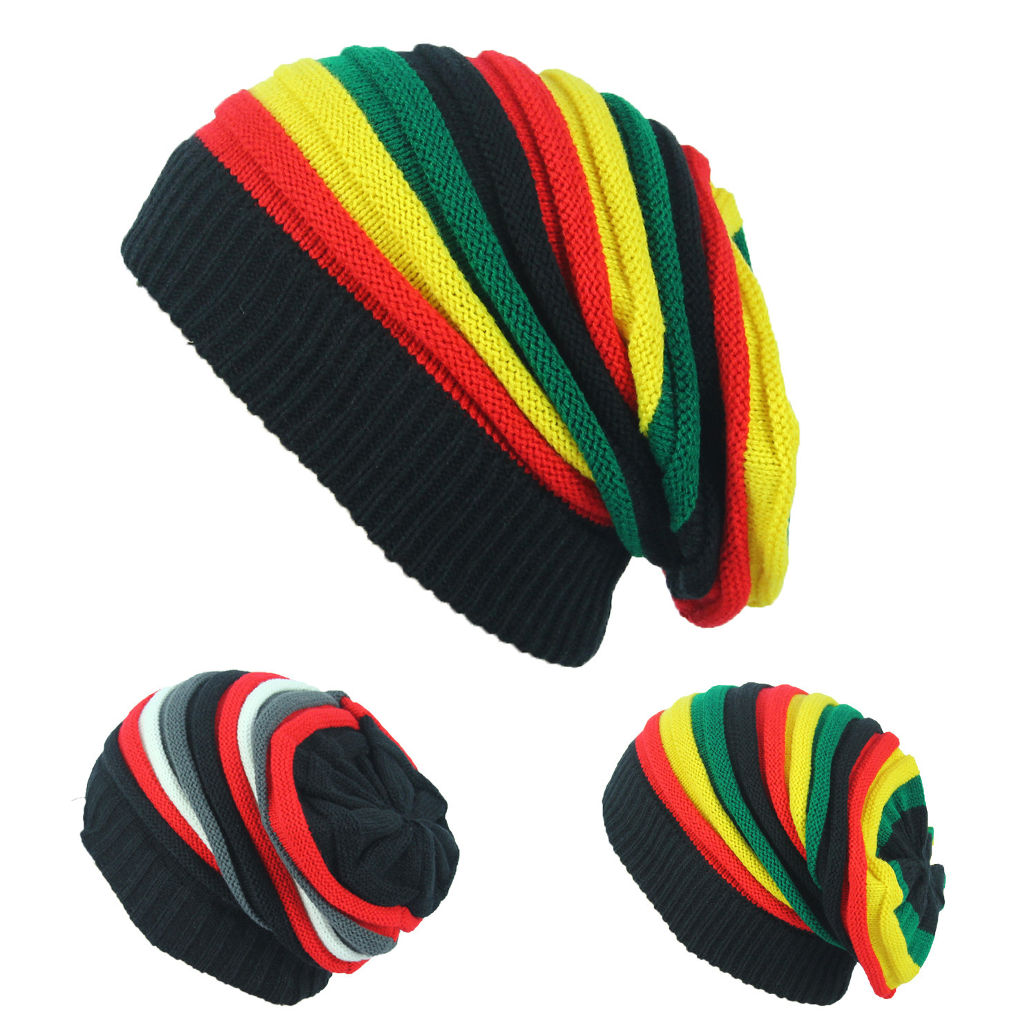 Amazon 2019 European and American Foreign Trade popular colorful striped pile hat warm pullover knitted wool hat