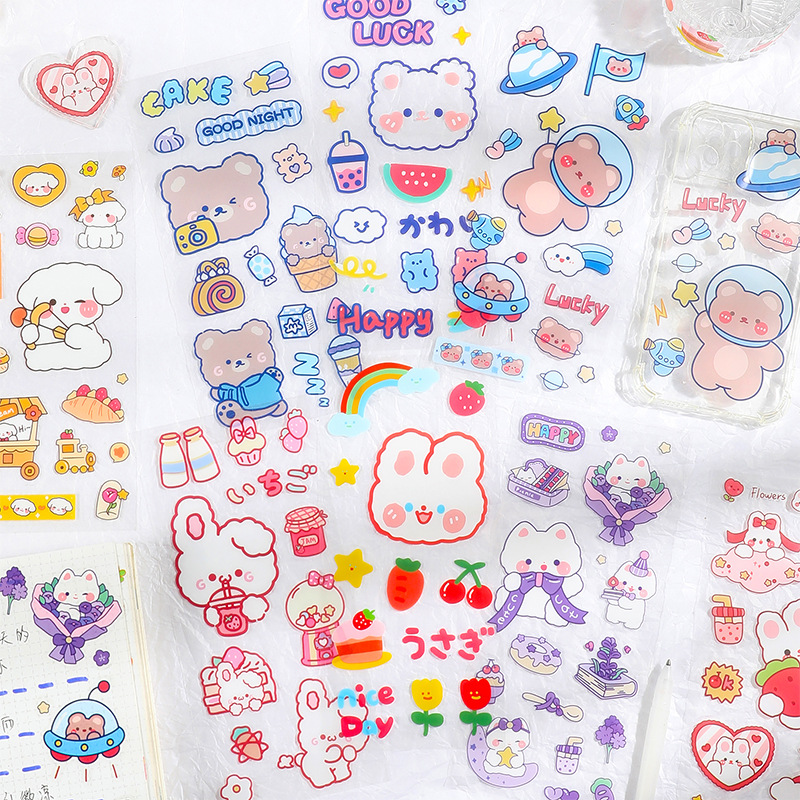 Korean cute cartoon transparent hand account sticker pet waterproof thermos diary decorative material waterproof small stickers
