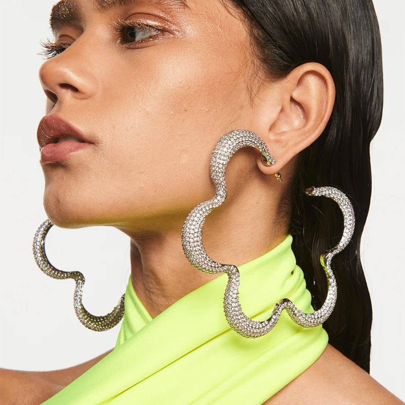 跨境新款水鑽耳環 歐美個性誇張花朵走秀耳環閃亮配飾earrings