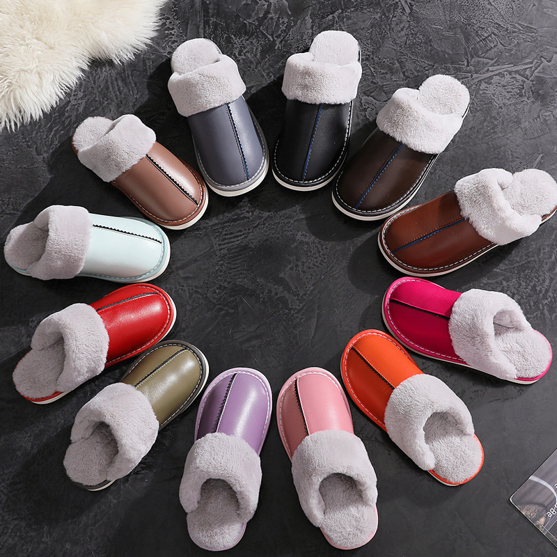New Style Men's and Women's Couple's First Layer Sheepskin Genuine Leather Slippers Home Use Silent Wood Floor Fitting Room Cotton Slippers Winter