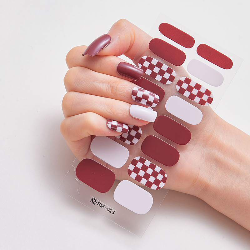 New metal texture nail stickers full stickers 16 stickers chessboard grid nail stickers baking lamp-free Cross mirror wholesale