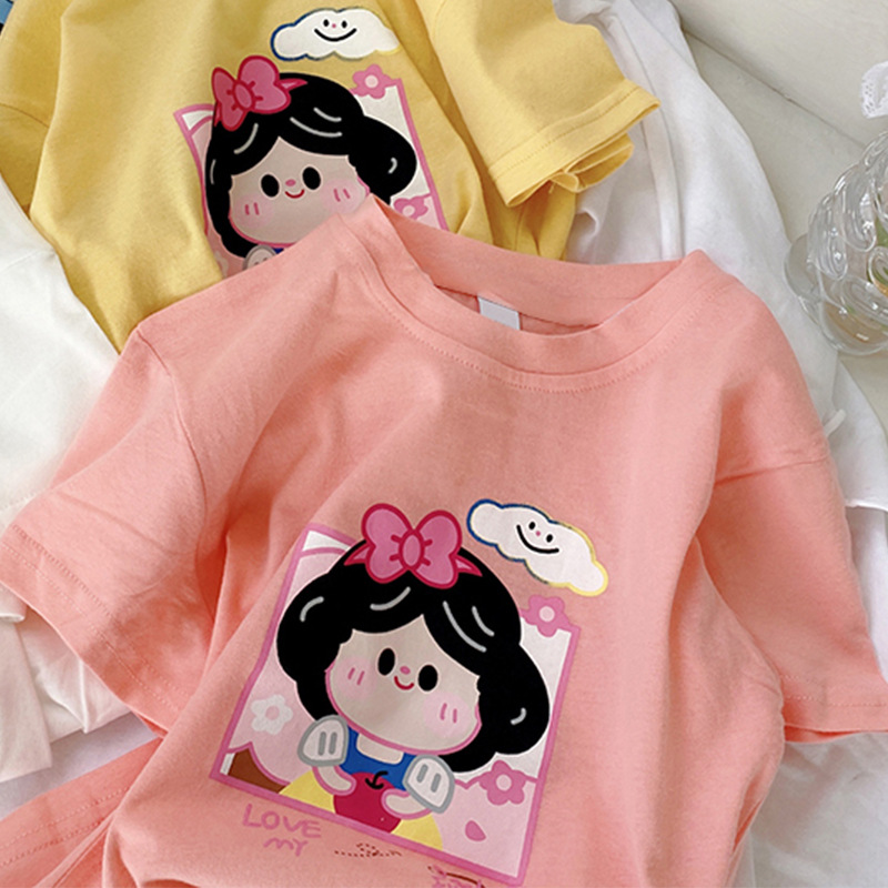 Pure cotton children's cute princess baby cartoon short-sleeved T-shirt summer 2025 new small and medium-sized children's boys and girls' tops