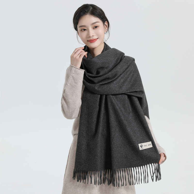 Wool scarf women's autumn and winter warm thickened large shawl women's cashmere scarf men's winter solid color scarf wholesale