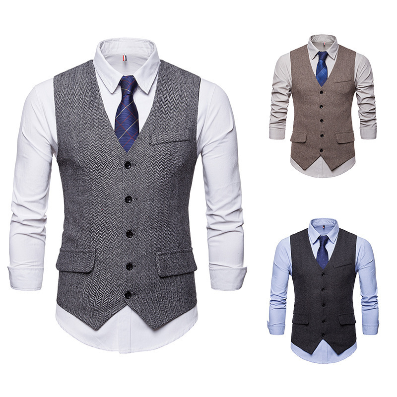 2023 Autumn New AliExpress men's European and American fashion plus size single-breasted vest men's V-neck suit vest
