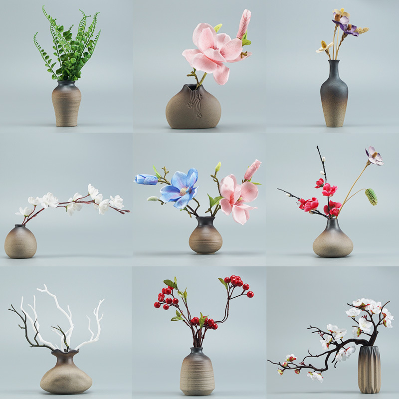Wholesale Mini Ceramic Vase Vintage Ceramic Flower Set Tea Table Vase Coarse Pottery Zen Style Hydroponic Small Flower Insert Dried Flowers