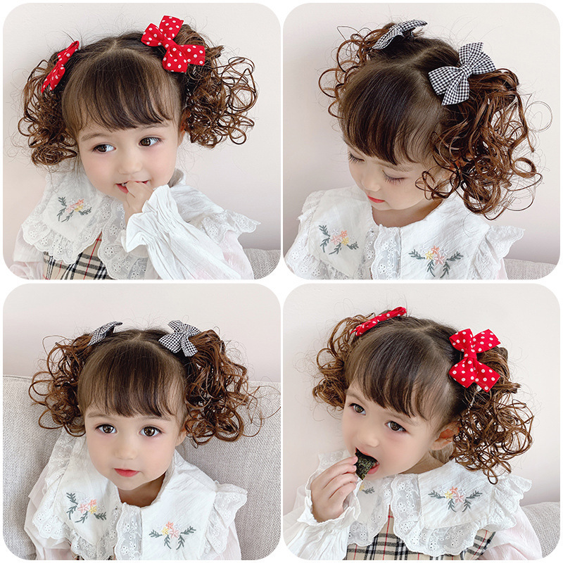 かわいい赤ちゃん新年巻き毛の弓ヘアピン子供のかつら帽子愛らしい少女ちょう結びヘアクリップ女の子の年アクセサリー|undefined