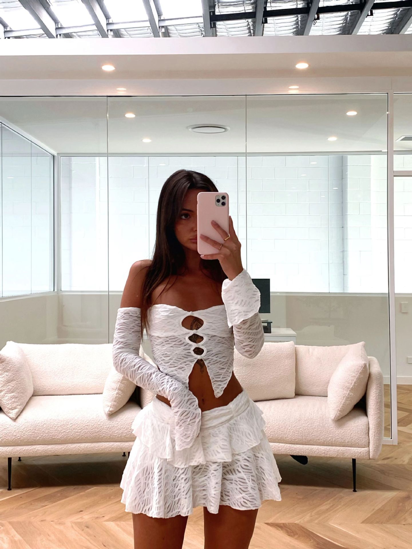 2023 Summer New Amazon Europe Explosions Sexy Hollow Collar Top Slim-fit Short Skirt Set for Women