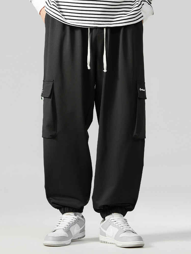 K8279 extra large size overalls men's fashionable American hip hop new letter embroidered fat casual ankle-tied pants