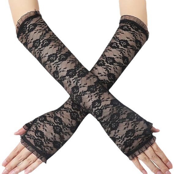 Long Half-Finger Lace Gloves Women's Summer Sunscreen Sleeve Driving Riding Sunshade Leaky Finger Protecting Arm Arm Sleeve Women
