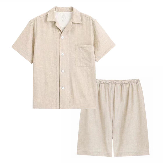Japanese-style Muji Home Clothes Good Short-sleeved Double-layer Yarn Cotton Suit Short-sleeved Shorts Suit Plaid Couple