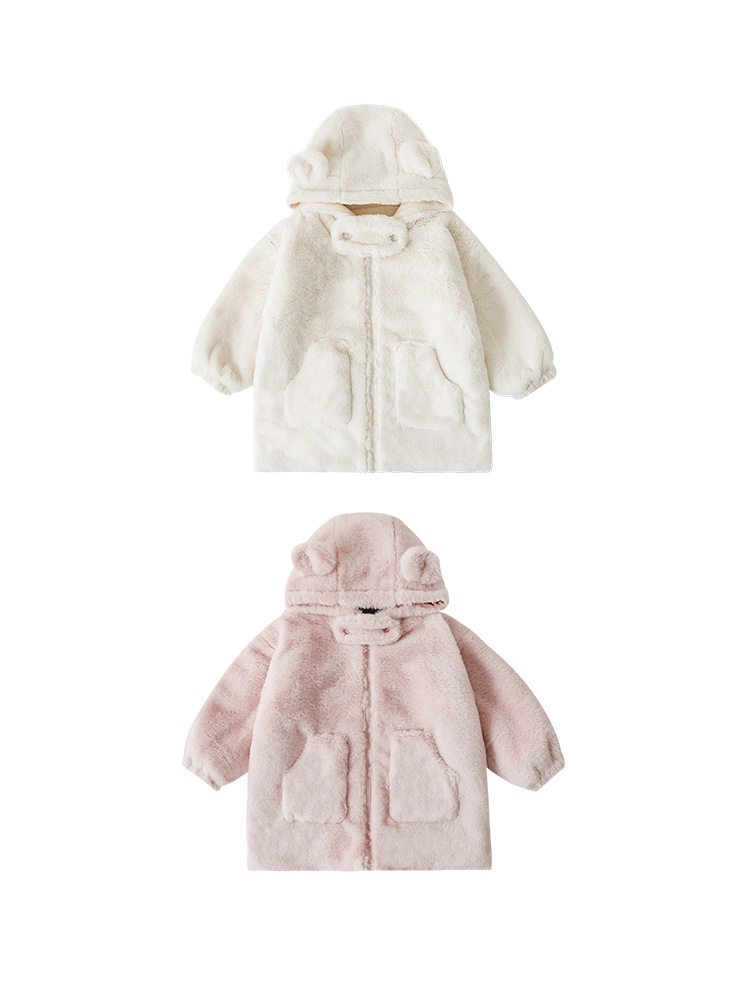 Qiu Duomeng Girls Stuffed Bear Ear Hat Jacket Warm 2024 New Spring and Autumn Children's Cute Loose Thick Top