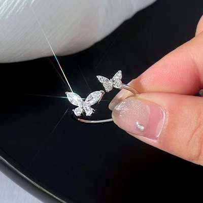 Butterfly ring design niche fashion index finger high sense cold personality ins tide butterfly micro set open ring