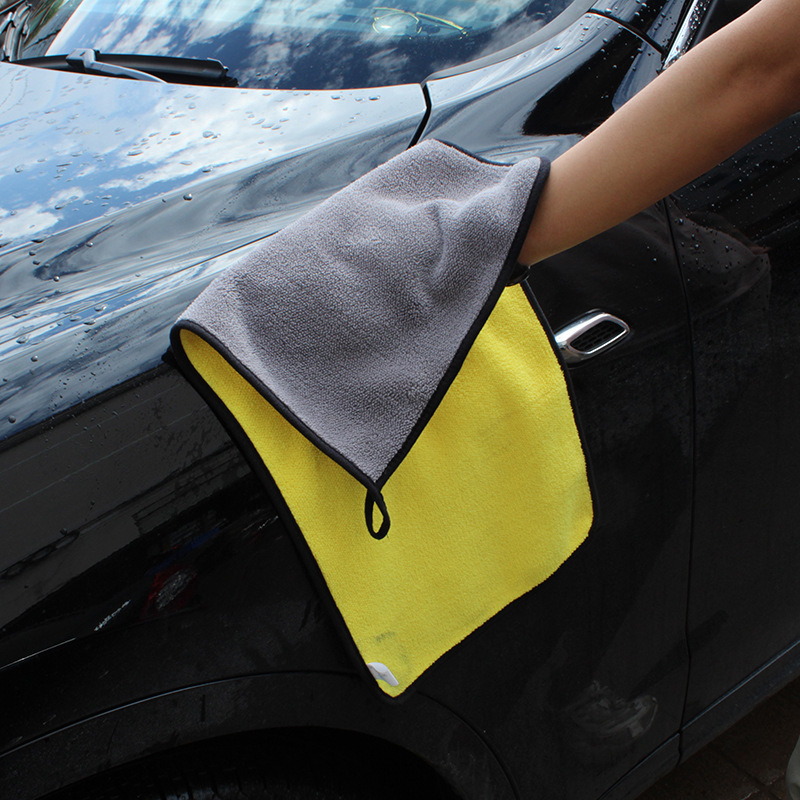 Coral fleece car cloth car wash towel two-color car towel thickened absorbent double-sided yellow gray car towel