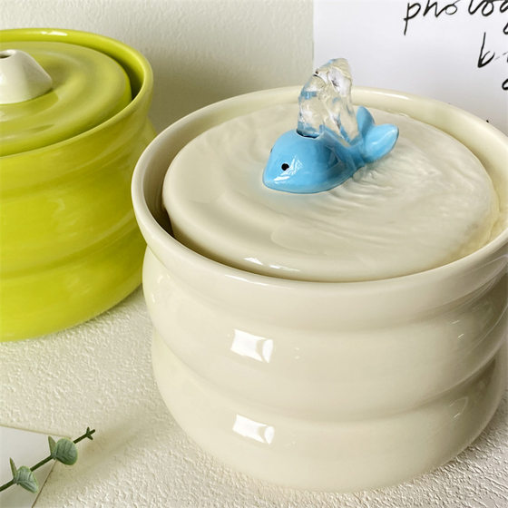 Milk fufu cat flow constant temperature water dispenser automatic circulation ceramic water dispenser does not wet mouth whale water feeding bowl