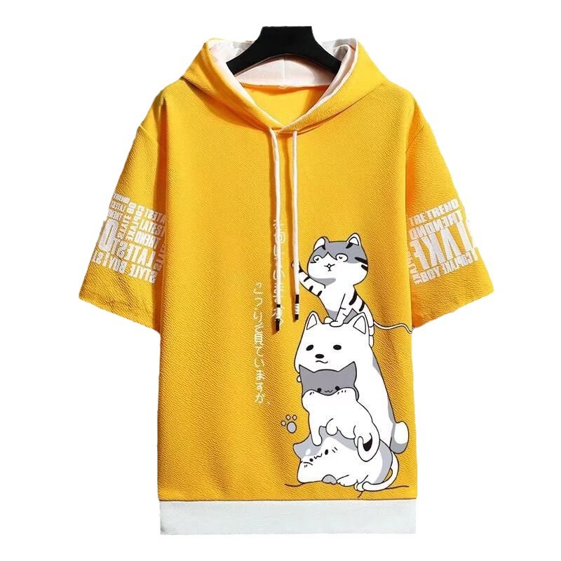 Summer men's casual all-match hooded cardigan quick-drying running Sports men's printed short-sleeved top