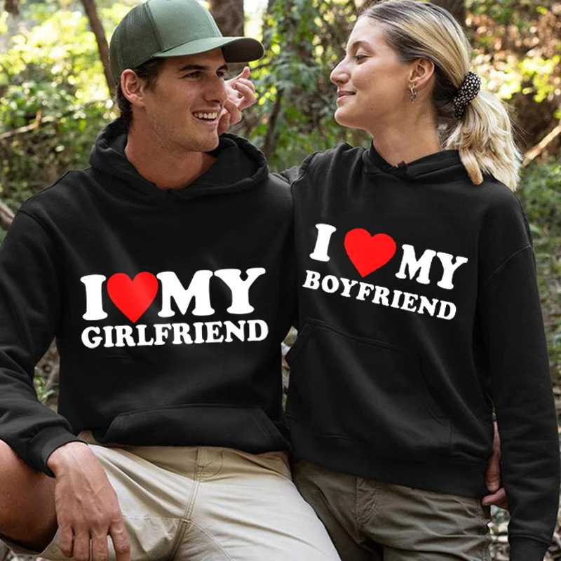 Valentine's Day I Love My Boyfriend Girlfriend foreign trade printed hoodie sweatshirt Harajuku