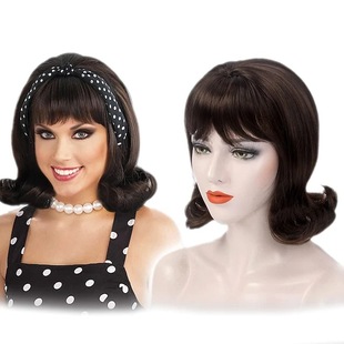 European and American retro wig 90 s women's long hair chemical fiber wig Brown oblique bangs fashion wig headgear