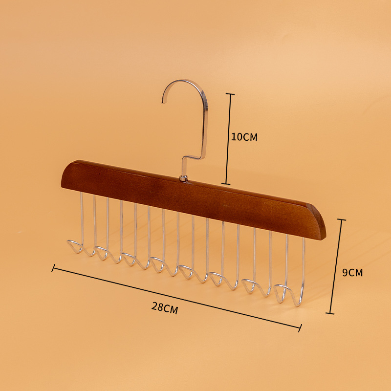 Wooden sling hanger multi-functional vest bag storage artifact dormitory household solid wood hook wave clothes hanger