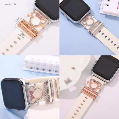 Applicable silicone strap all-match applewatch watch strap alloy Diamond-embedded Hello Kitty cartoon cute decorative ring