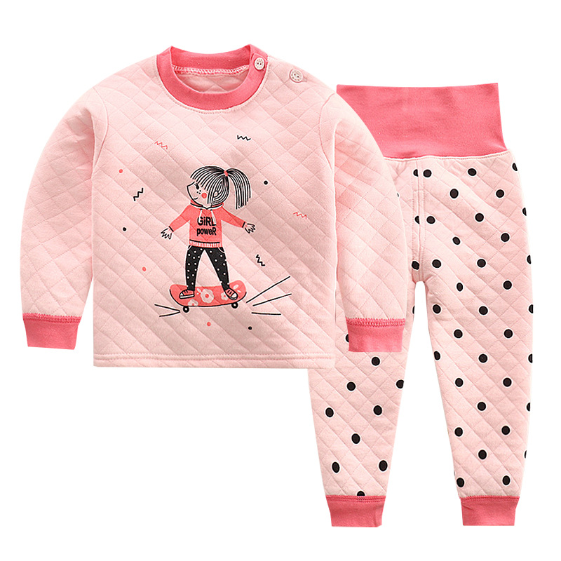 Factory direct children's thermal underwear set three layer cotton padded boys and girls autumn and winter home clothes baby children's clothing
