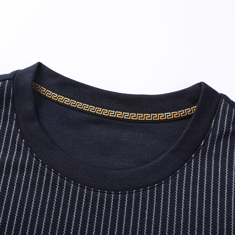 Dad wear real pocket spring and autumn long sleeve middle-aged and elderly men's casual round neck bottoming shirt striped T-shirt top