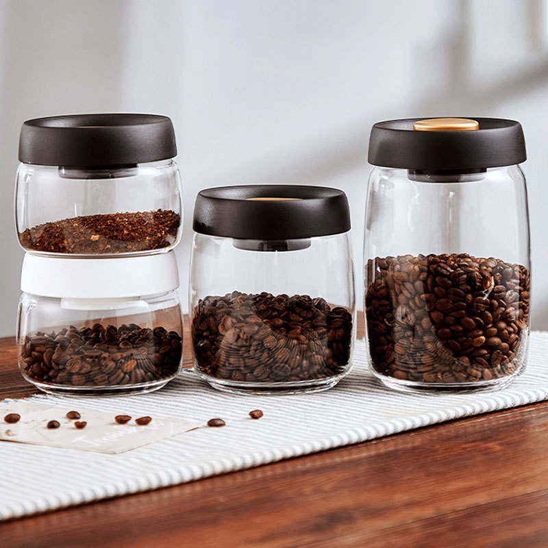 Kitchen Transparent Sealed Jar Vacuum Coffee Bean Preservation Jar Glass Storage Jar Moisture-proof Food Storage Jar