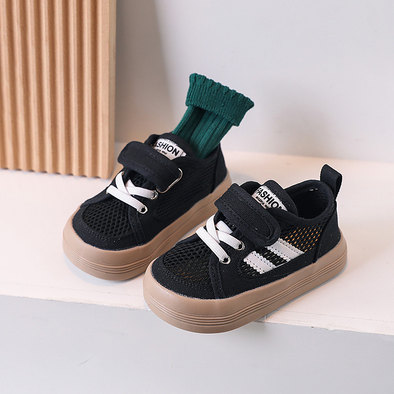 2024 Spring and Summer Mesh Breathable Canvas Shoes Summer Children's Korean Board Shoes for Boys and Girls Velcro Single Mesh Shoes