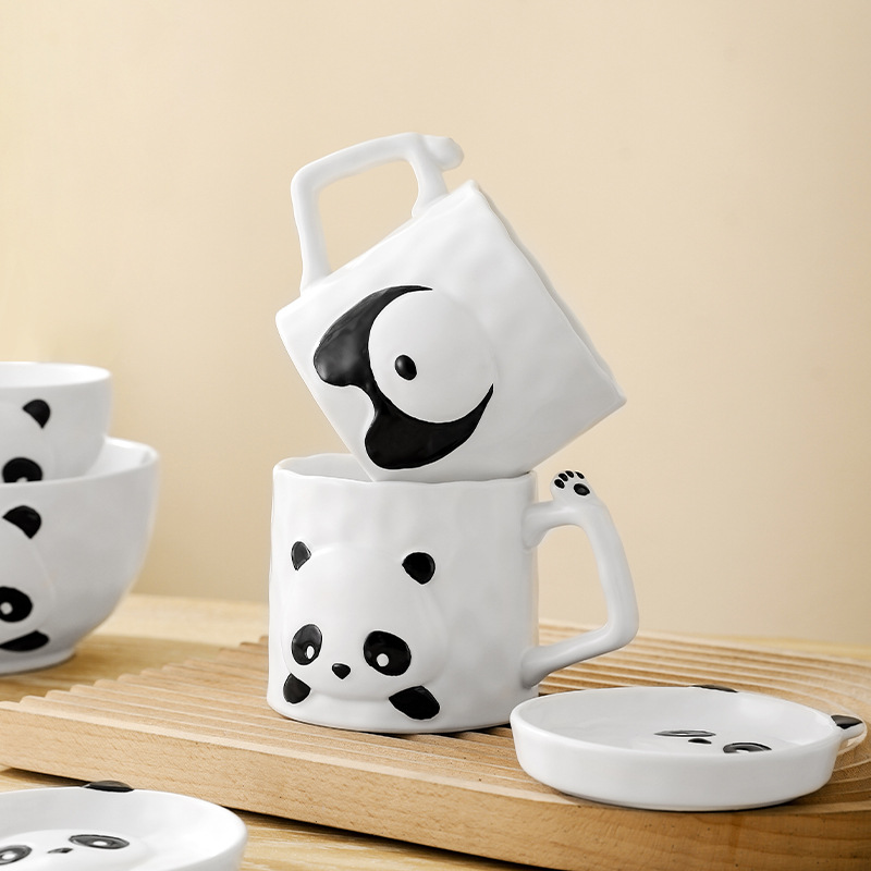 Japanese Style Tableware Set Wholesale Cute Panda Underglaze Color Ceramic Plate High Color Value Household Bowl Dish Plate Dishes