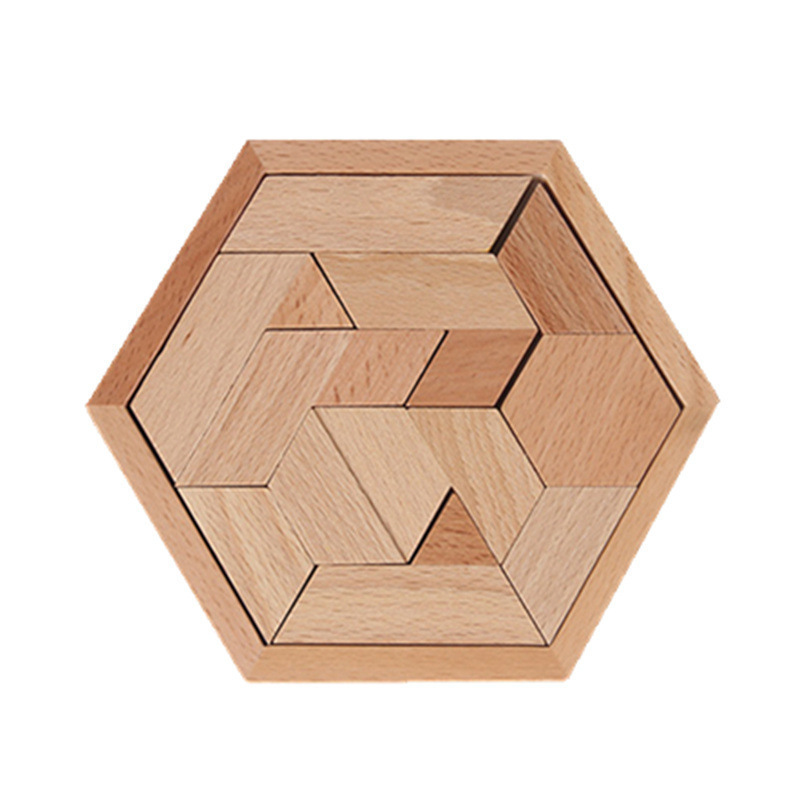 Wooden Puzzle Hexagonal Geometric Puzzle Puzzle Children's Building Blocks Tangram Unlock Kongming Lock Early Education Decompression