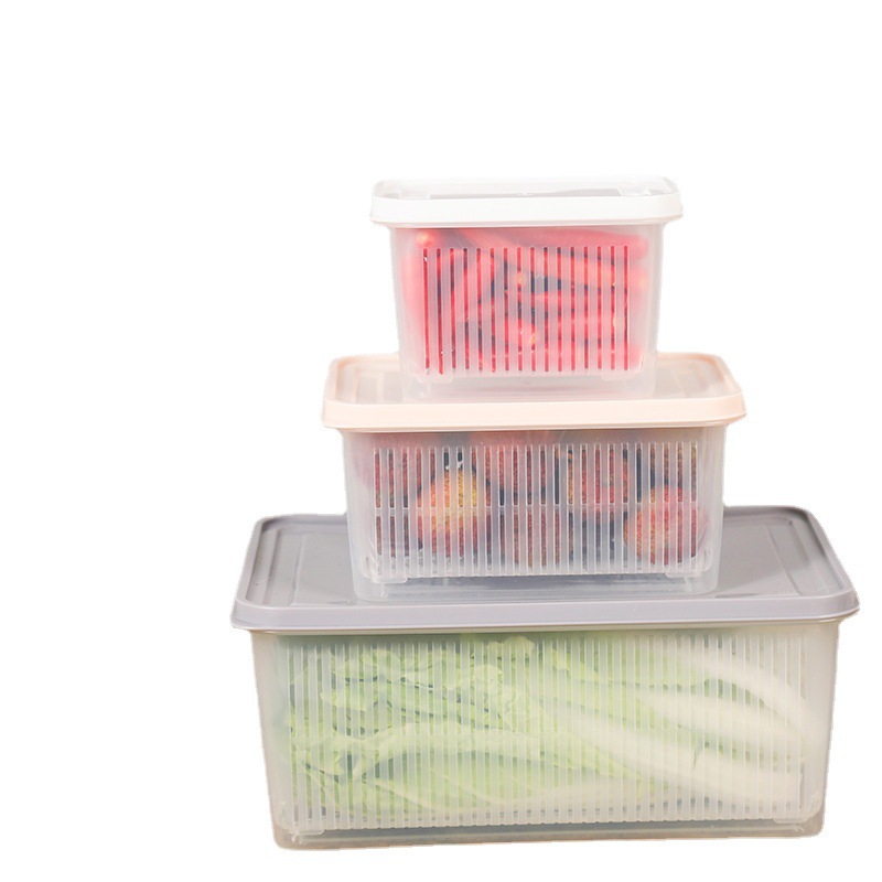 Rectangular Transparent Plastic Preservation Box with Lid Sealed Box Fruit Meat Food Refrigerator Storage Box Drain Storage Box