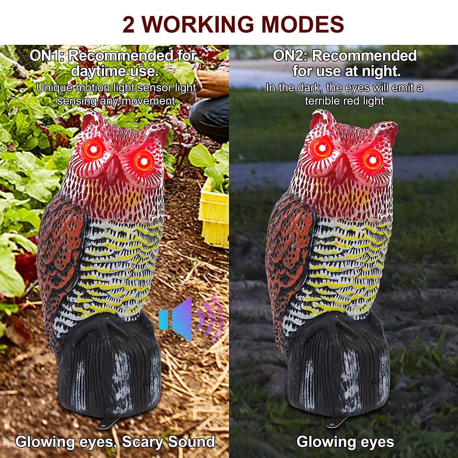 Cross-border for outdoor courtyard imitation plastic owl solar eyes luminous sound garden ornaments
