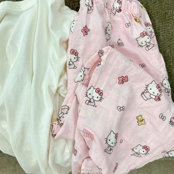 Summer New Arrival Pajama Pants Pink Hello Kitty Printed Loose Home Thin Cartoon Casual Trousers for Outer Wearing and Walking