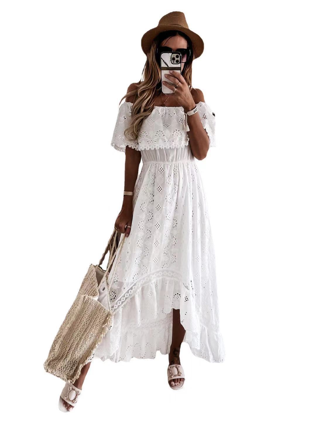 European and American bohemian lace dress white beach dress new tube top off-shoulder sexy dress women