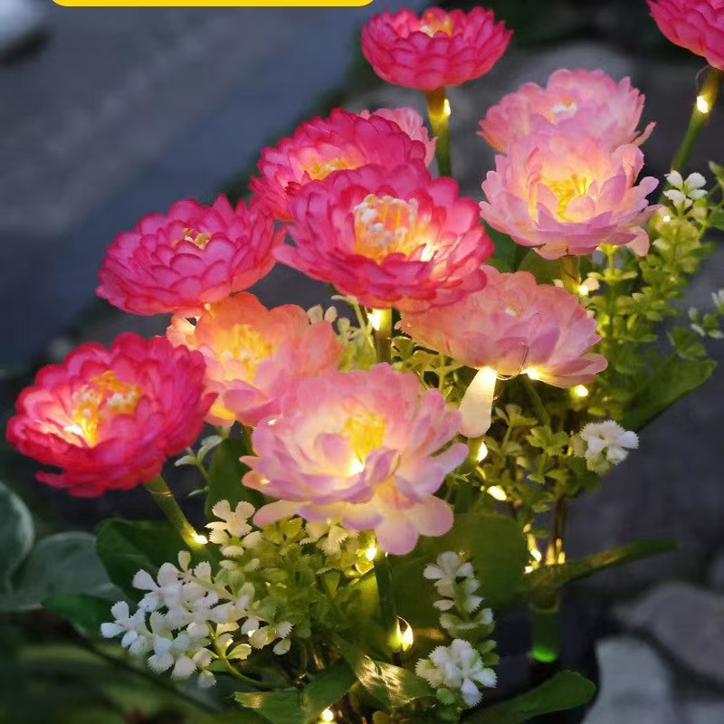 New 7 solar snow lotus lantern outdoor simulation lantern garden decorative lights LED fake flower floor lawn lamp