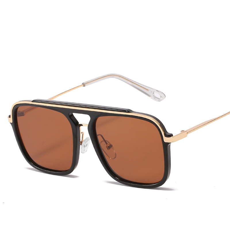 3184 metal generous frame sunglasses sunglasses men and women Amazon wholesale UV protection double beam sunshade Brown European
