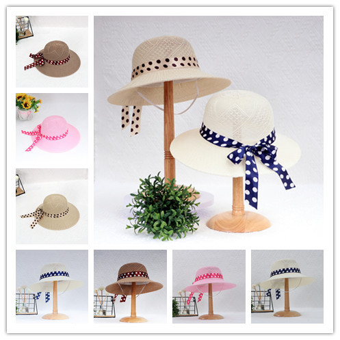 Hat Women's Summer Large Eaves Polka Dots Korean Foldable Hat Outdoor Travel Showing Face Small Beach Hat Sunscreen Sunshade Hat