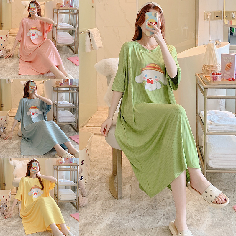  summer pajamas for women, short-sleeved, casual, fat mm, plus size, 300 pounds, loose, mid-length, sweet nightgown