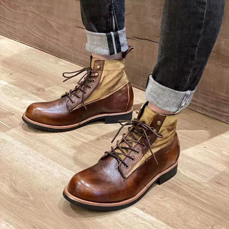 Winter warm fleece-lined ameikaji Martin boots vintage work boots men's British motorcycle shoes umbrella boots 6079