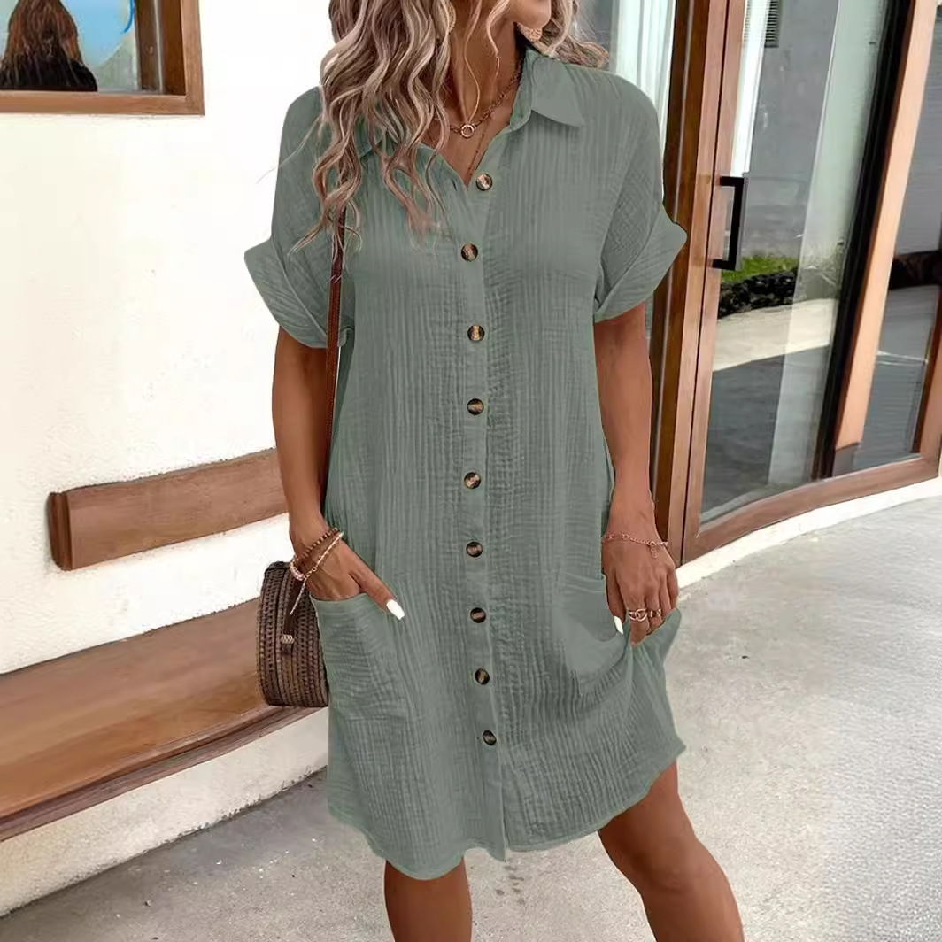 2024 AliExpress wish Amazon explosions summer simple V-neck button dress women's clothing