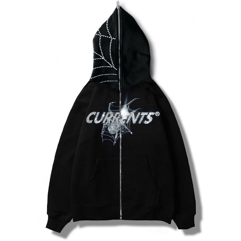 Foreign trade Y2K Europe and the United States cross-border personality hot diamond printed sweater cardigan street tide casual hip-hop zipper pullover