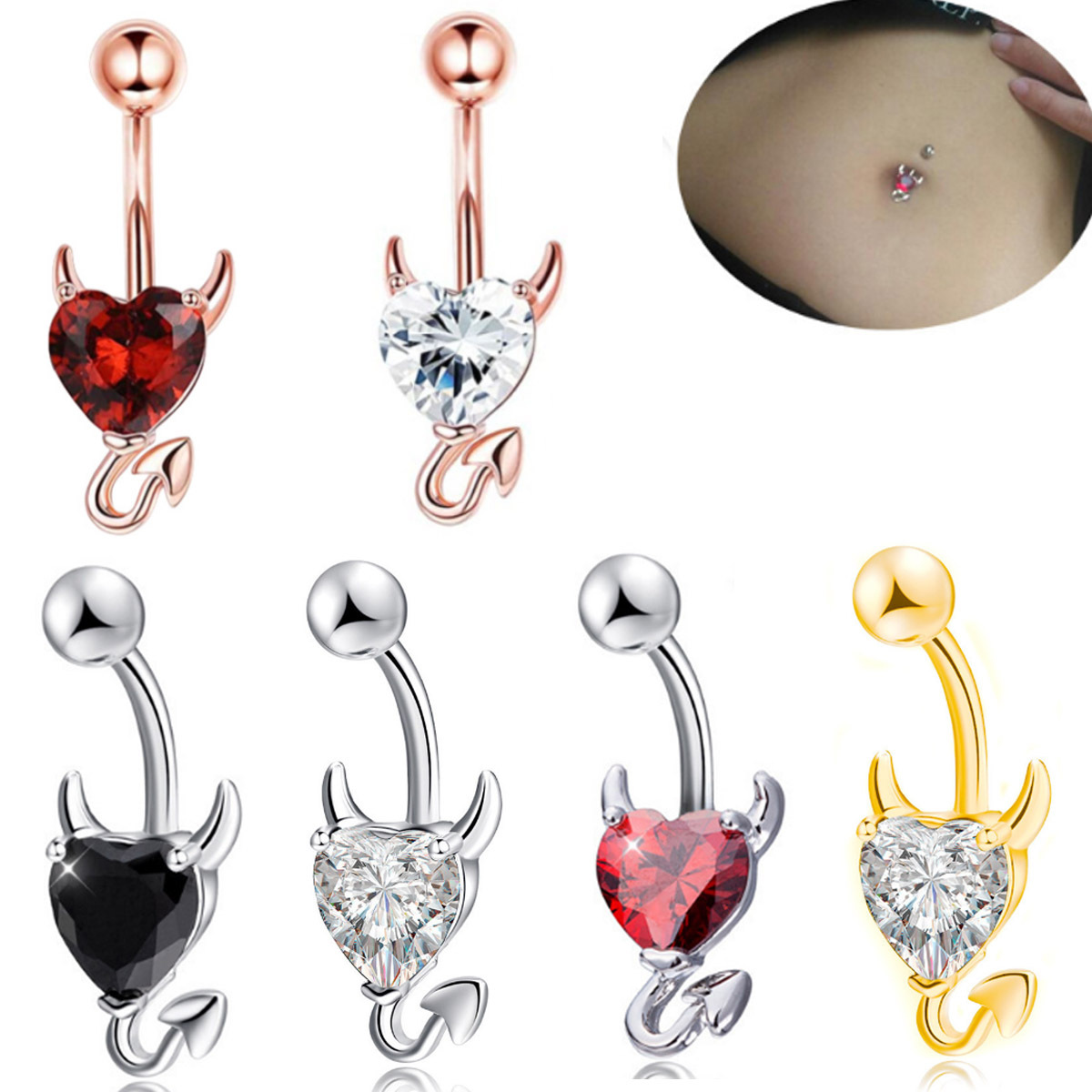 CZ Zircon Hot-selling Deviruchi Heart-shaped Navel Button High Quality Peach Heart Navel Ring New Shelf wish Explosions